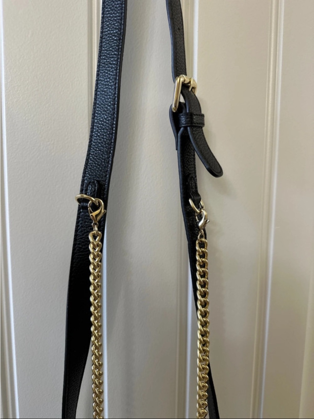 Bandolier Black Crossbody Shay Bag with Gold Chain Detail - Picture 3 of 5